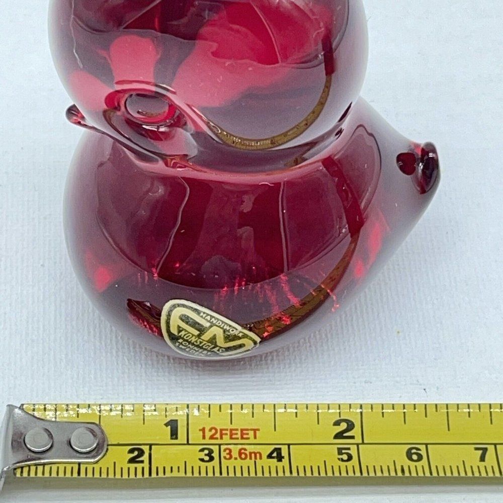 Vtg Red Duckling Art Glass Bird FM Konstglas Of Ronneby Sweden Paperweight Figur - Picture 9 of 10